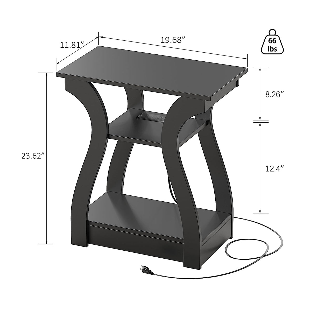 FROMJBEST End Table with Charging Station, Side Table with USB Ports and Outlets, Nightstand, 3 Tier End Table with Storage Shelf for Living Room, Bedroom (Black)