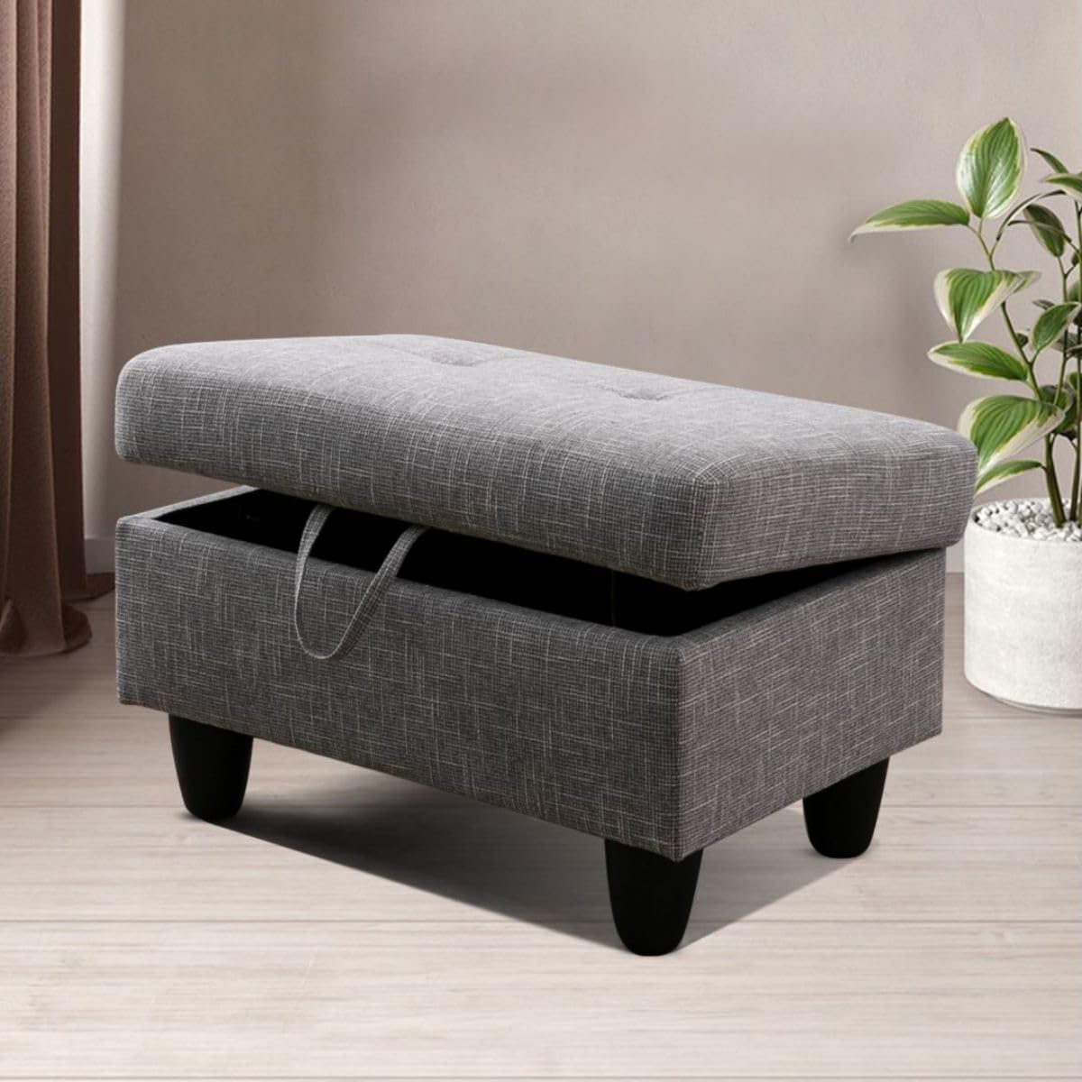 UOCFYK Grey-2 L-Shaped 3-Piece Linen Sofa with Storage Ottoman Set, Sectional Couch Sofa Set for Living Room, Office, Small Space