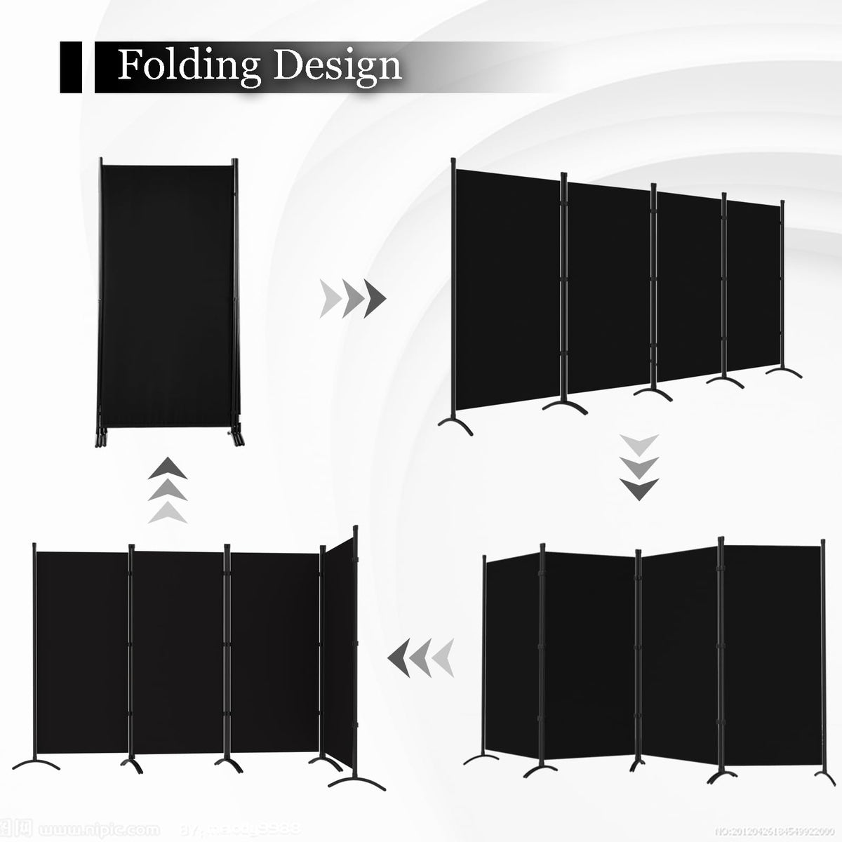 Room Divider, 6FT Tall Folding Partition Room Dividers 4 Panel, Portable and Freestanding Room Divider Screen Wall Divider for Home and Office, Black