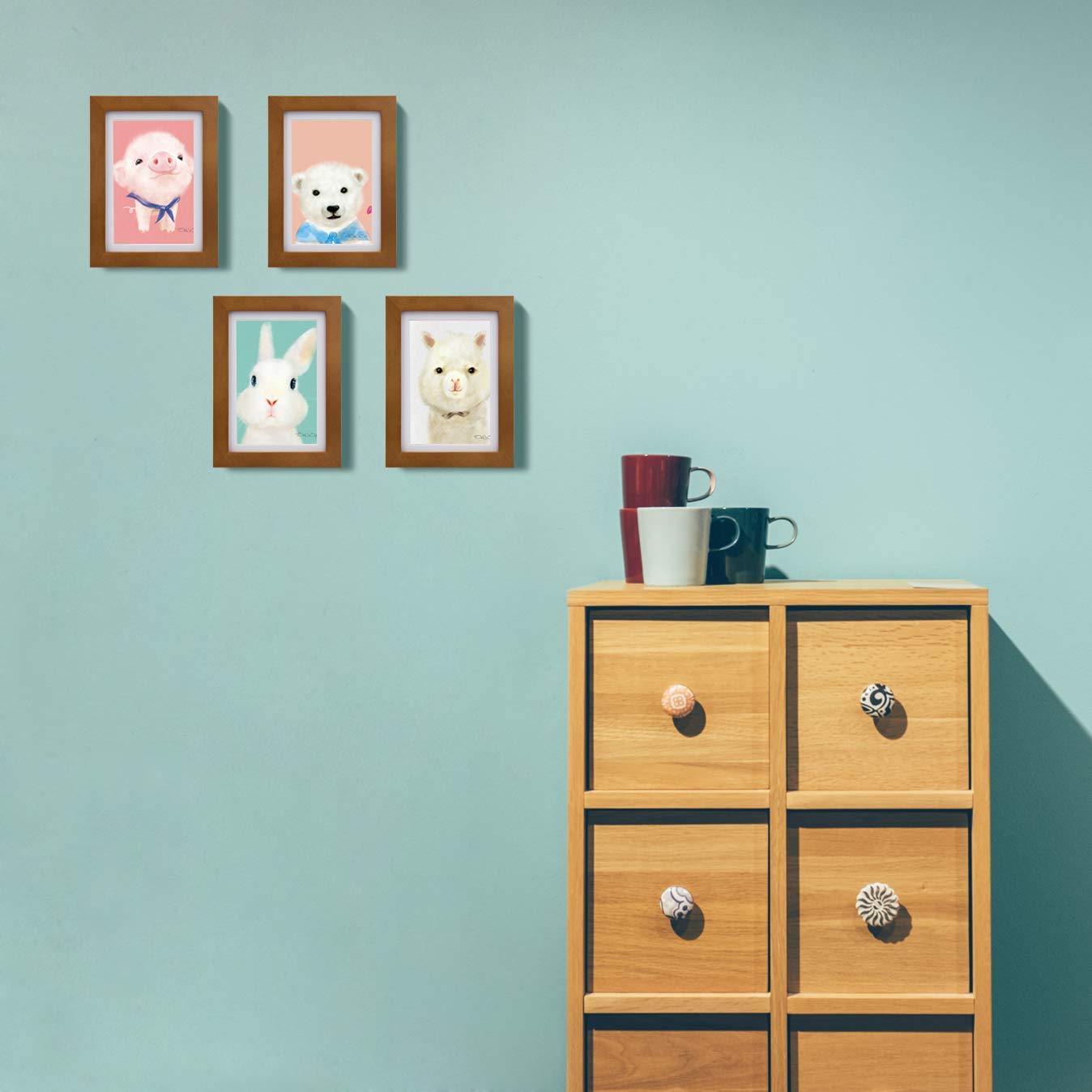 Egofine 5x7 Picture Frames 4 Pack Made of Solid Wood Covered by Plexiglass Matted for 4x6 or 3.5x5 for Table Top Display and Wall Mounting Photo Frame, Light Brown