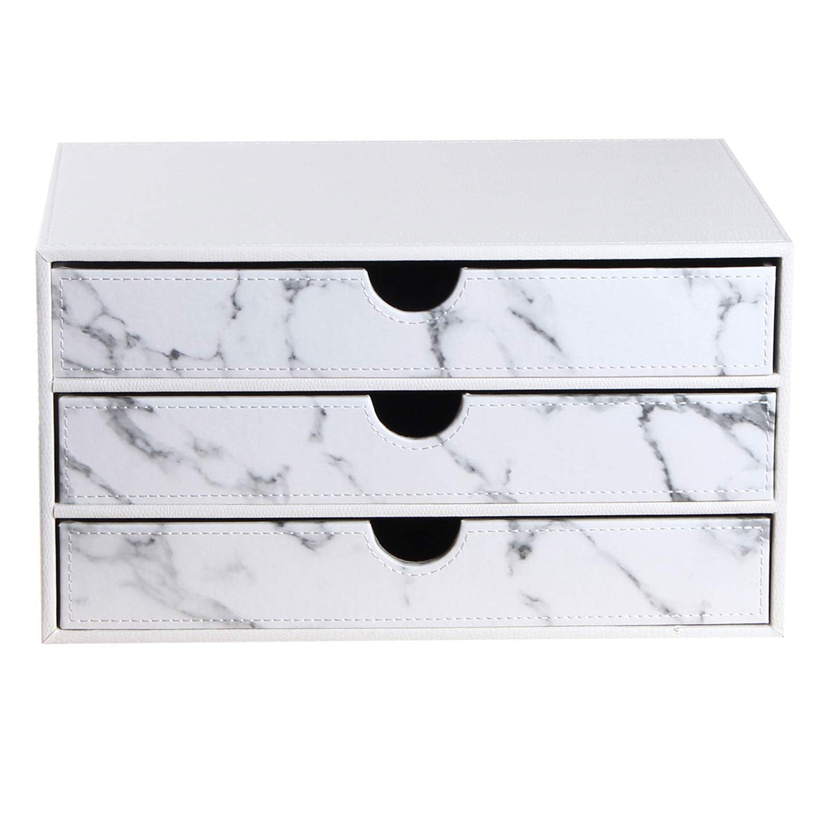 Ayunga PU Leather Desk Organizer with 3 Drawers, Executive Office Supplies Desktop Filing A4 File Cabinet/Holder, Stackable Storage Box for Jewelry/Bill/Paper/Documents/Makeup Home Decor Accessories