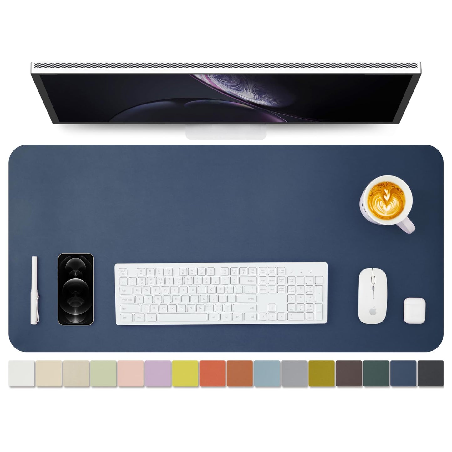 Leather Desk Mat - Non-Slip PU Desk Pad for Office and Home - Desk Organization and Accessories - Ideal for Large Mouse Pad and Desk Mats on Top of Desks (Dark Blue,36"x 17")