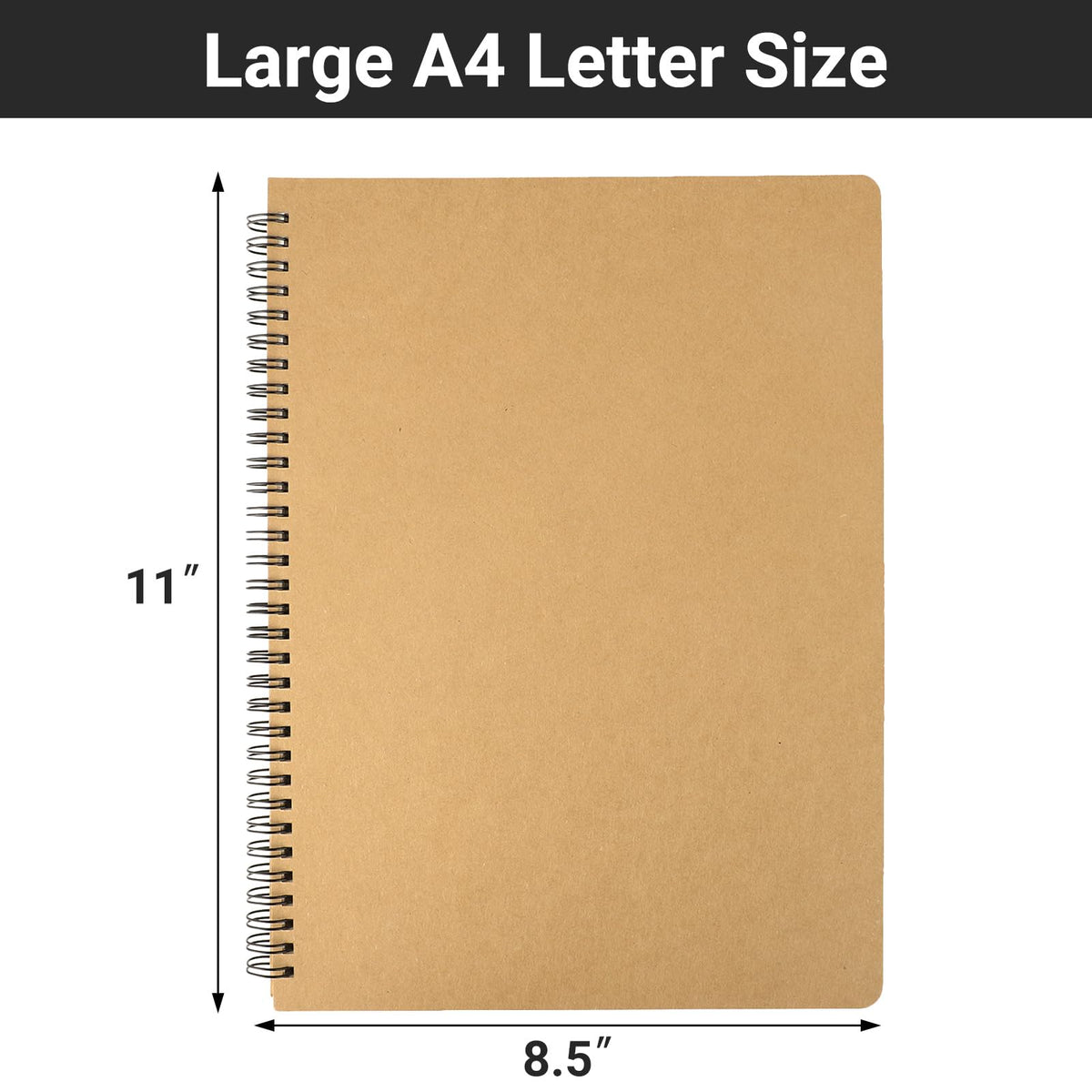 EUSOAR Spiral Journaling Notebooks, A4 6 Packs 8.5"x 11" 120 Pages Hardcover Spiral Blank Notebook, Blank Journal Unlined Notebooks Bulk for Student Office School Diary Drawing Writing-Brown