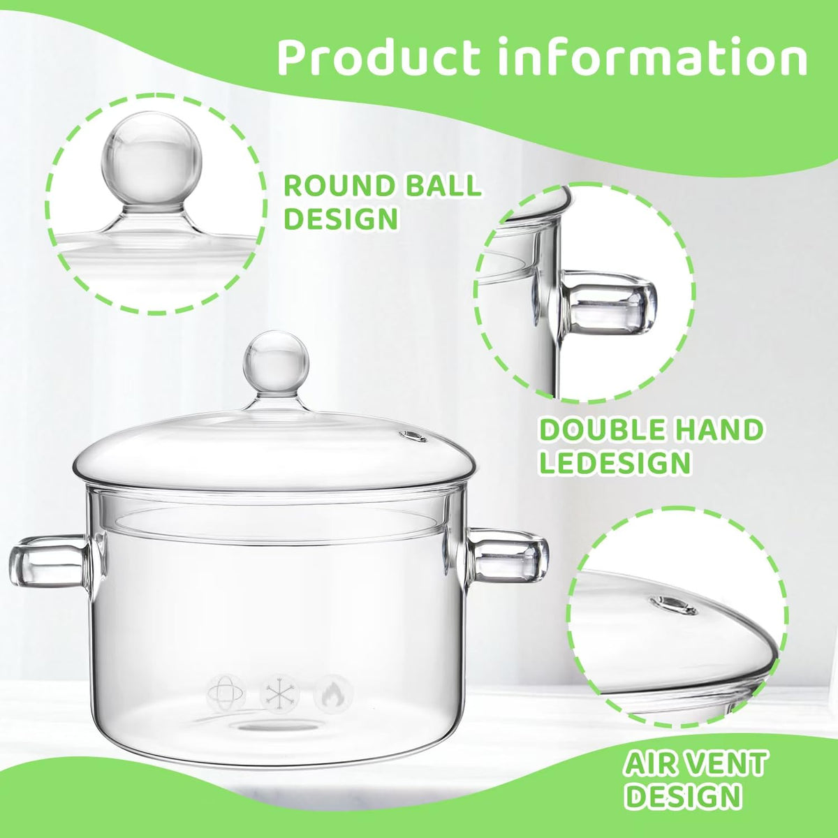 Glass Pots for Cooking on Stove, 1.5L/50oz Glass Cooking Pot with Lid, Heat-Resistant Simmer Pot for Stove Potpourri, Saucepan Pot FIts for Cooking, Soup, Milk, Tea.