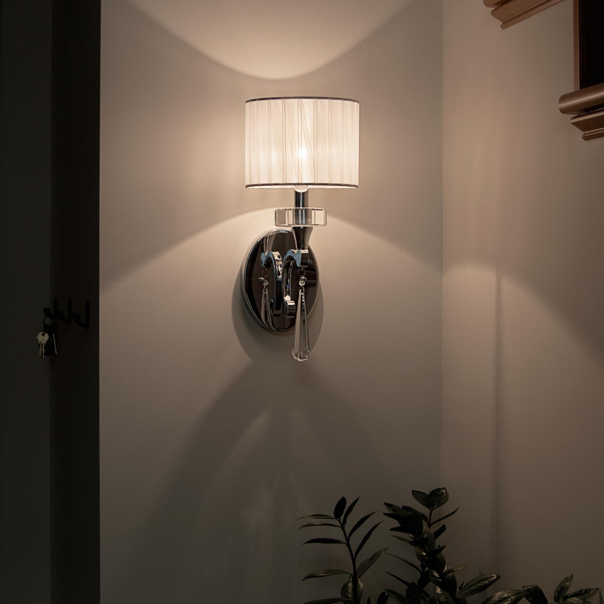 Kichler Parker Point 16.25"" Wall Sconce in Chrome, 1-Light Wall Mount Light with Optical Crystal Accents and Organza Fabric, ("16.25" H x 6.75" W), 42634CH
