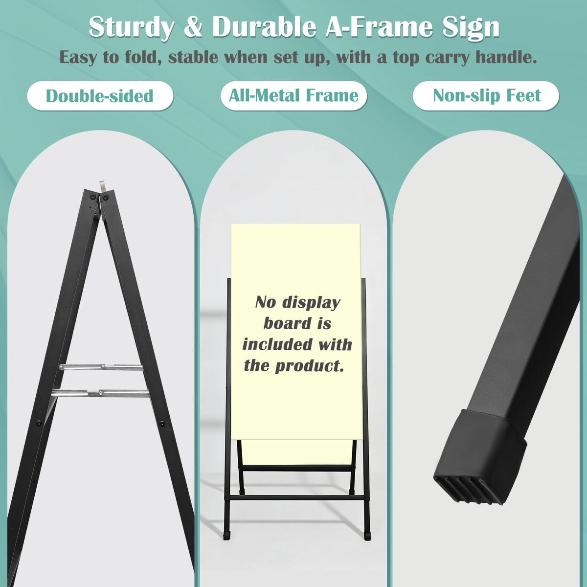 4 Pack 24x36 Inch A-Frame Sandwich Board Signs, Double-Sided Sidewalk Signs, Heavy Duty Sidewalk Signboard with Carry Handles, Frame Only for Outdoor Use