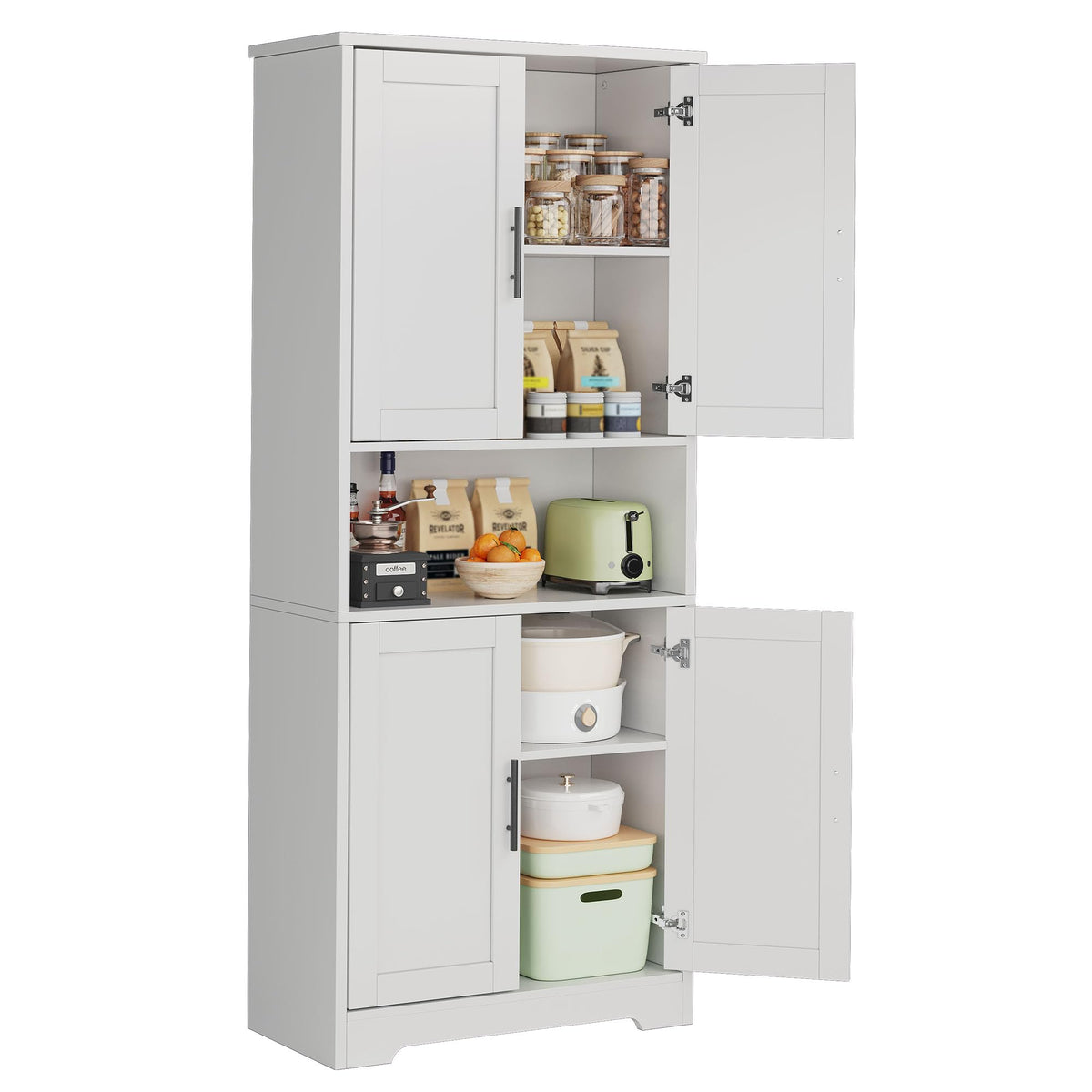 Garvee 70 Inch Tall Storage Cabinet, Kitchen Pantry Cabinet with Doors and Adjustable Shelves, Freestanding Wooden Classic Cupboard for Living Room, Dining Room, Bathroom, White