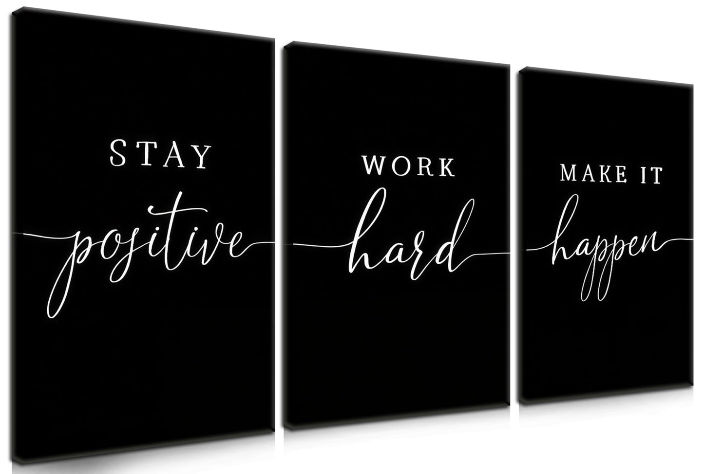 Motivational Office Wall Art Canvas Prints Set of 3 – Stay Positive Work Hard Make It Happen, Modern Positive Quotes Wall Decor for Home Office Living Room Bedroom Decor 12x16 inch Framed