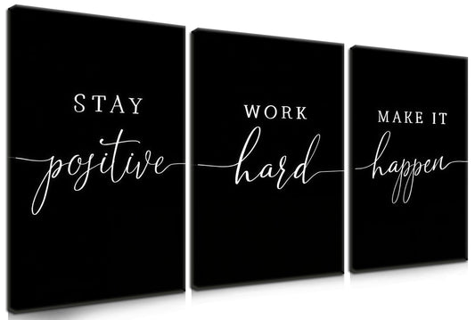Motivational Office Wall Art Canvas Prints Set of 3 – Stay Positive Work Hard Make It Happen, Modern Positive Quotes Wall Decor for Home Office Living Room Bedroom Decor 12x16 inch Framed