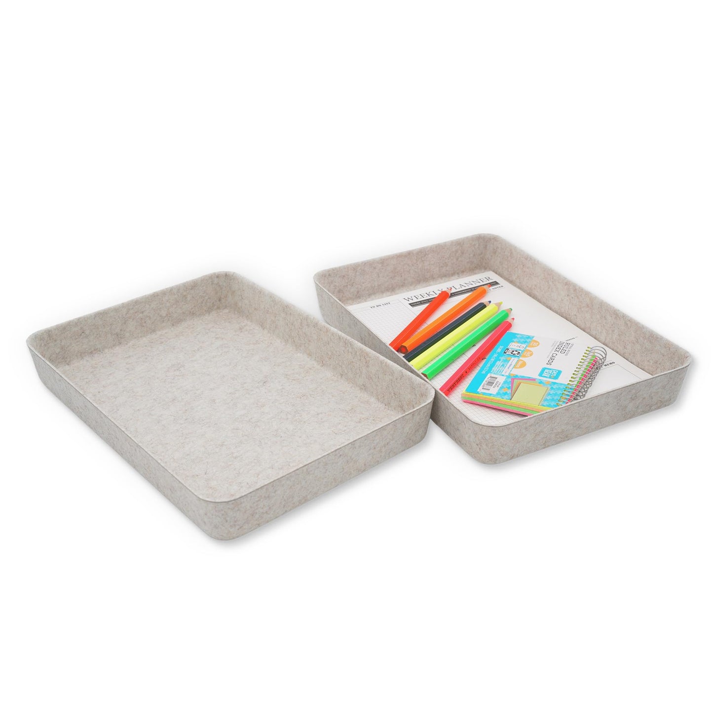 Welaxy 2-piece Office desk drawer organizer tray letter-size documents paper book file Folder Holder Scandinavian-chic storage bin hygge design sleek minimalist gifts idea storage bins (Oatmeal)