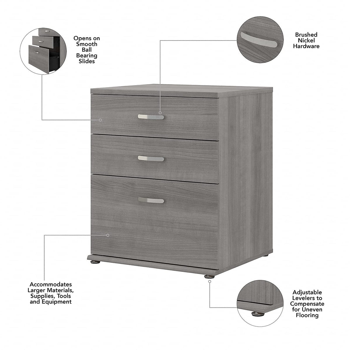 Bush Business Furniture Universal Floor Storage Cabinet with Drawers in Platinum Gray