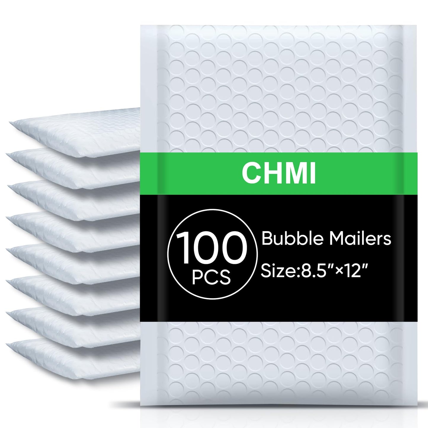 CHMI White Bubble Mailers 8.5 x 12 Inch 100 Pack, Usable Size 8.25X12 Inch Poly Mailers,Mailing Envelopes,Shipping Mailer，Opaque Self Seal Adhesive Waterproof Bags for Packaging and Shipping.