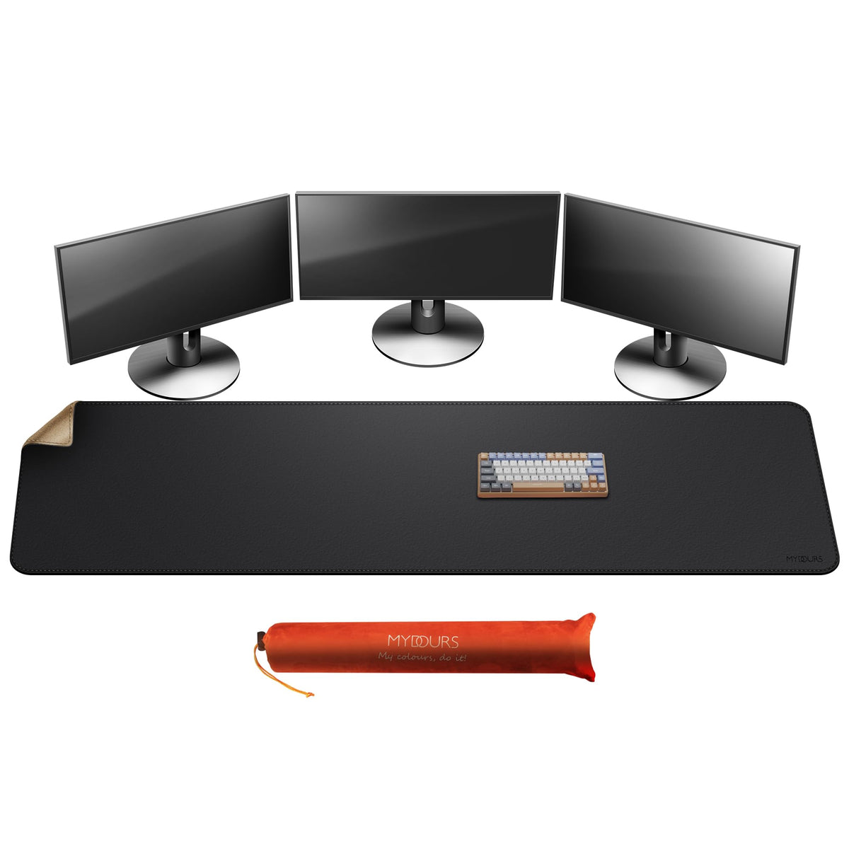 Mydours 70.9"x19.7" Black Desk Pad - Premium Dual-Sided PU Leather & Cork Design for Home and Office, Ultra-Wide Mouse Mat with Smooth Gaming Surface, Protects Desks from Heat, Ink & Liquid Spills