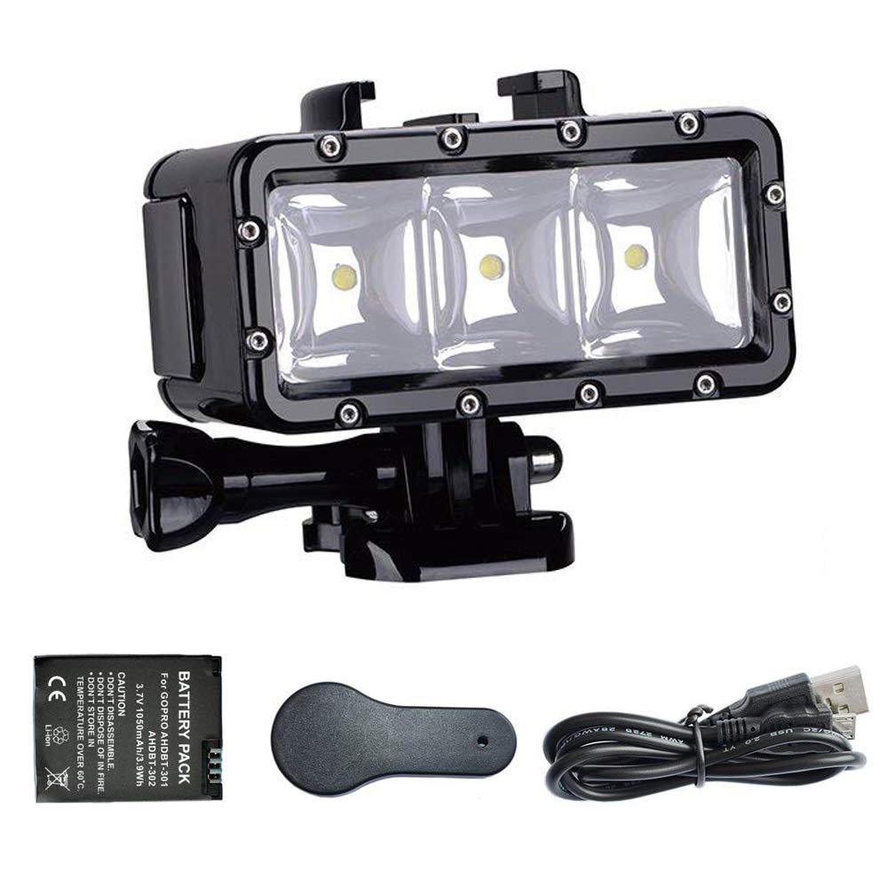 Suptig Underwater Light, Waterproof Light, Dimmable Waterproof (45m) LED Video Light for GoPro 13,11,10,9,8,7,6,5,4,3, DJI Action, Insta 360 Action Cameras