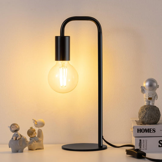Iporovon Industrial Table Lamp for Bedroom, Small Table Lamps for Bedside with Wire Switch, E26 Socket Base, Modern Nightstand Lamp for Living Room, Reading, Office, Bulb Not Included.