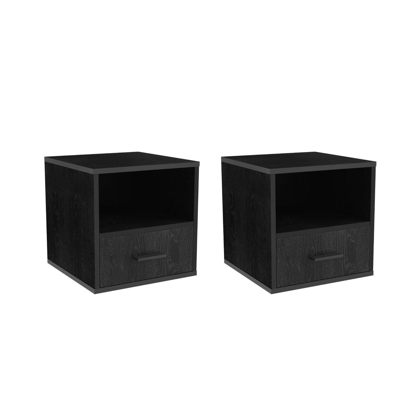 Lavish Home End Stackable Contemporary Minimalist Modular Cube Accent Table with Drawer for Bedroom, Living Room or Office, 16.25 x 15.75 x 15.75 in, Black