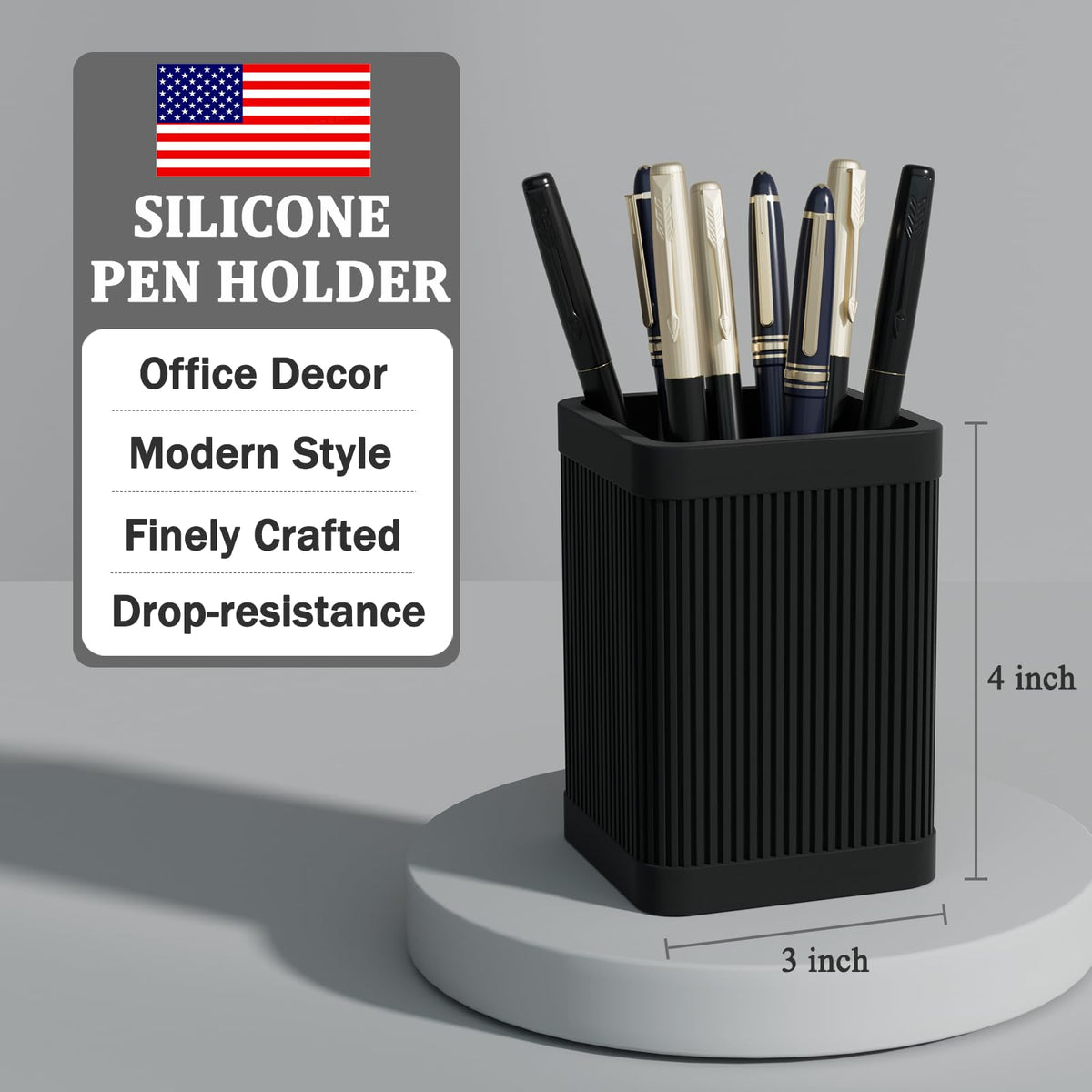 HighHerz Aesthetic Pen Holder For Desk, Modern Silicone Pencil Holder, Stylish Office Desk Decor, Made of 5 mm Thickened Premium Silicone, Office Desk Organizer And Accessories (Black)