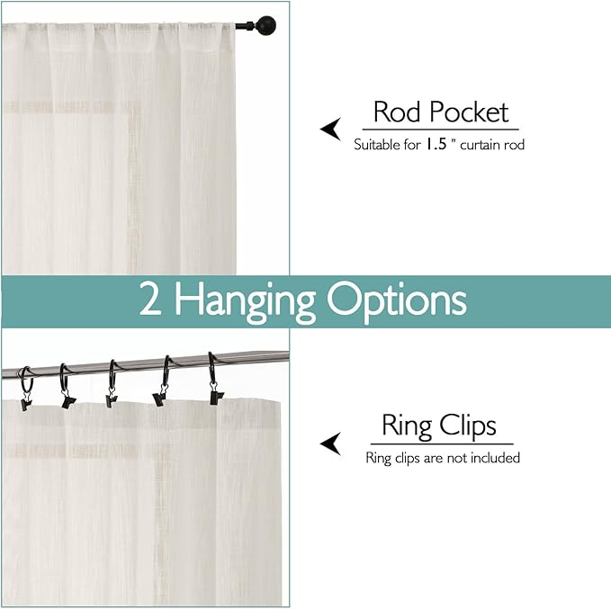 Chyhomenyc Extra Long Ivory Semi Sheer Curtains 120 Inches Long 2 Panels Set