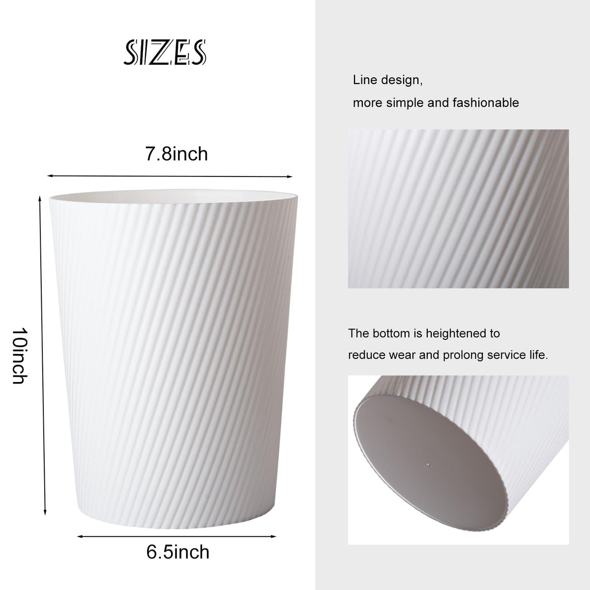 UUJOLY Small Trash Can Wastebasket Garbage Can Container Bins for Bathrooms, Laundry Room, Kitchens, Offices, Kids Rooms, Dorms (White)