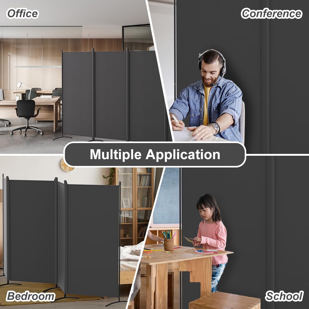 Kokorona 4 Panel Room Divider, 6FT Tall Folding Privacy Screen Wall Dividers, Portable Privacy Screen Freestanding Room Divider for Room Separation, Included - Cover Strips, Grey, 136''W x 71''H
