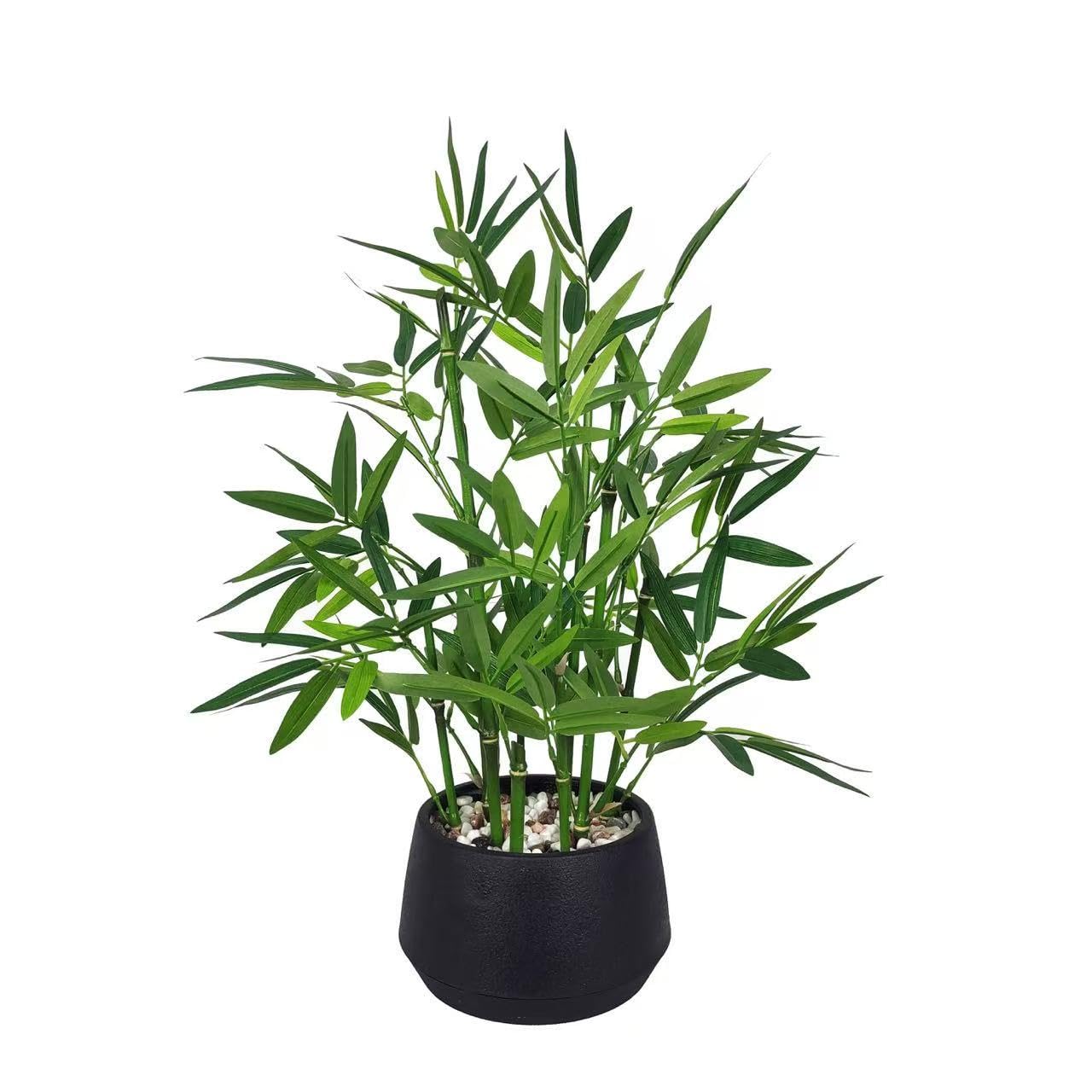 365 Blooming Decor 18-inch Tall Potted ARTIFICIAL Bamboo Plant (Black Pot) - Luxury Artificial Bamboo in black textures Pot for Home, Office, Kitchen, Counter Top, Indoor Decor, Money Tree, Lucky Tree