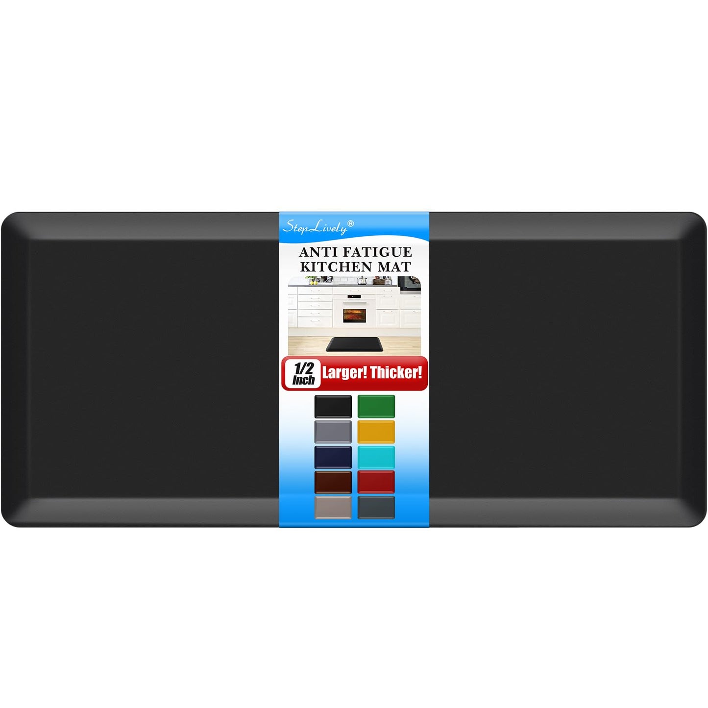 1/2 inch Thick Kitchen Rug - Cushioned Anti Fatigue Mats for Kitchen Floor - Easy to Clean, Waterproof, Non-Slip Kitchen Rug for Sink, Office, Kitchen (17''x39'' Black)