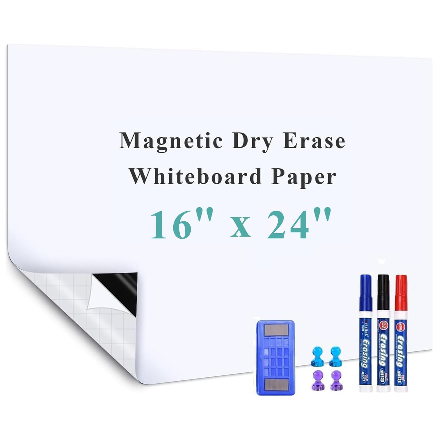 Warasee Self-Adhesive Office Whiteboard Sticker: 16" x 24" Magnetic Receptive Dry Erase Wall Film | No Ghosting Easy Peel & Stick for Professionals | Flat-Lay Ready for Meeting Room
