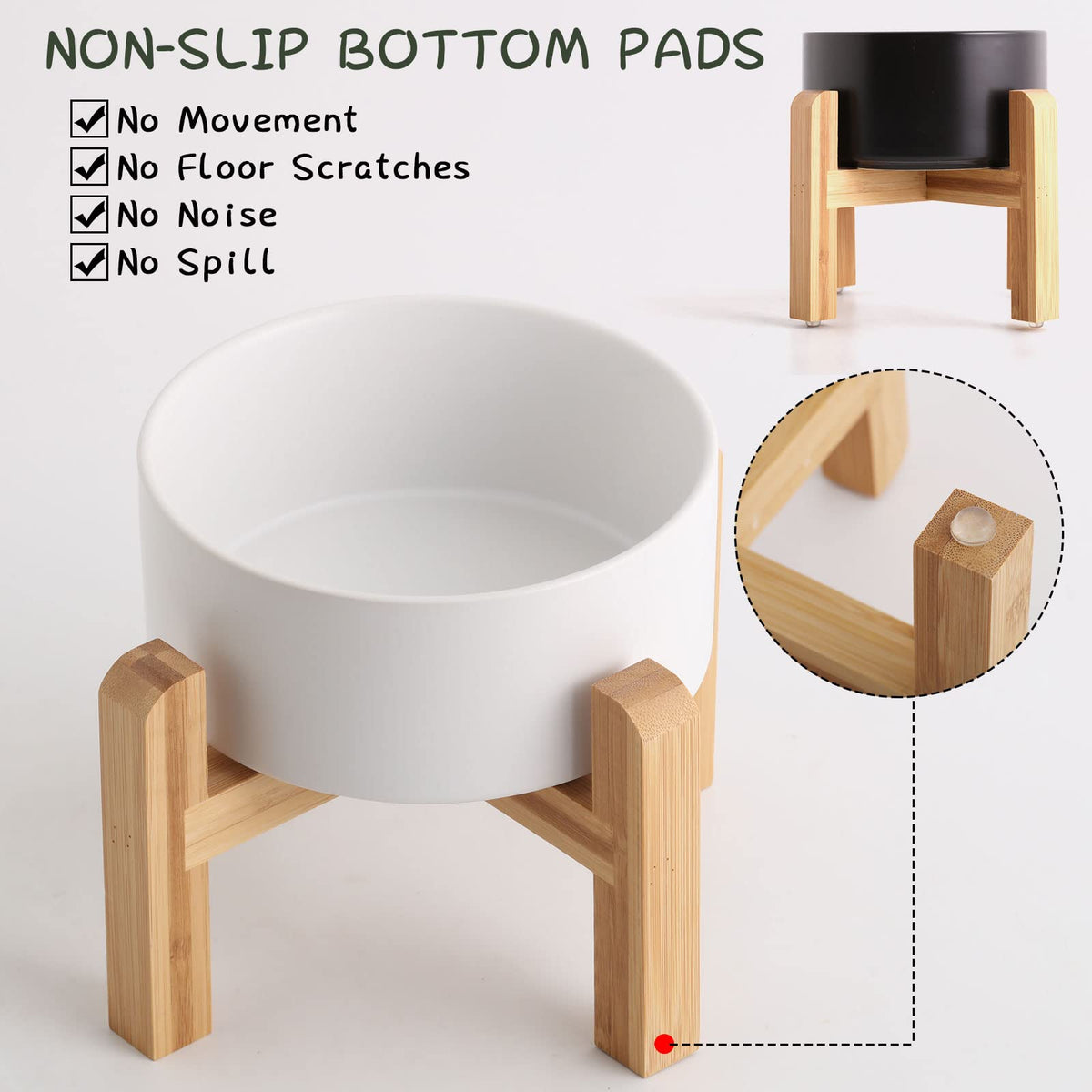 Petygooing White Elevated/Raised Ceramic Dog Bowl for Small Breeds, Dog Food Water Dish with Stand,Pet Feeding Bowl with Anti Slip Rubber for Cats and Small Dogs Puppy 13.5 OZ (5.1In / 1.7 Cups