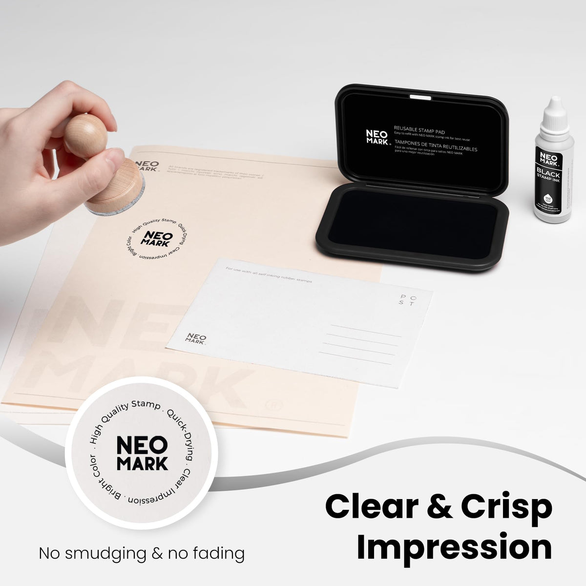 NEO MARK Medium Stamp Pad Kit (1oz Ink Included)-2.8"x 4.4", Magnetic Lid, Premium Quality Felt Stamp Pad (Black)