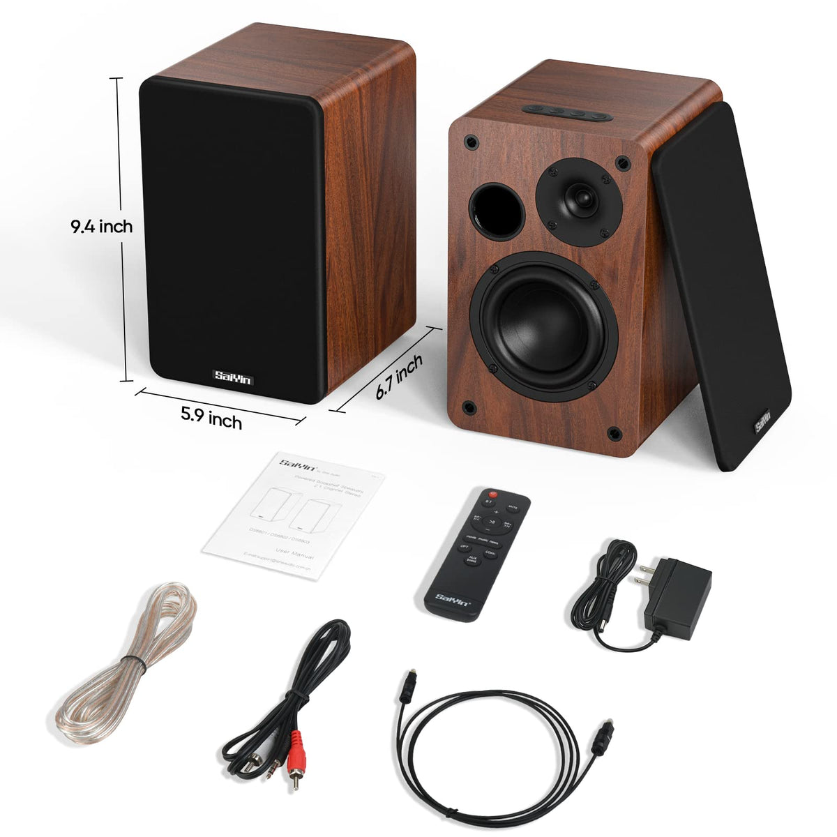 Saiyin Bluetooth Bookshelf Speakers, 40W X 2 Powered TV Speakers with 4 Inch Woofer, Turntable Speakers with Optical/AUX Input/Subwoofer Line Out for PC and TVs
