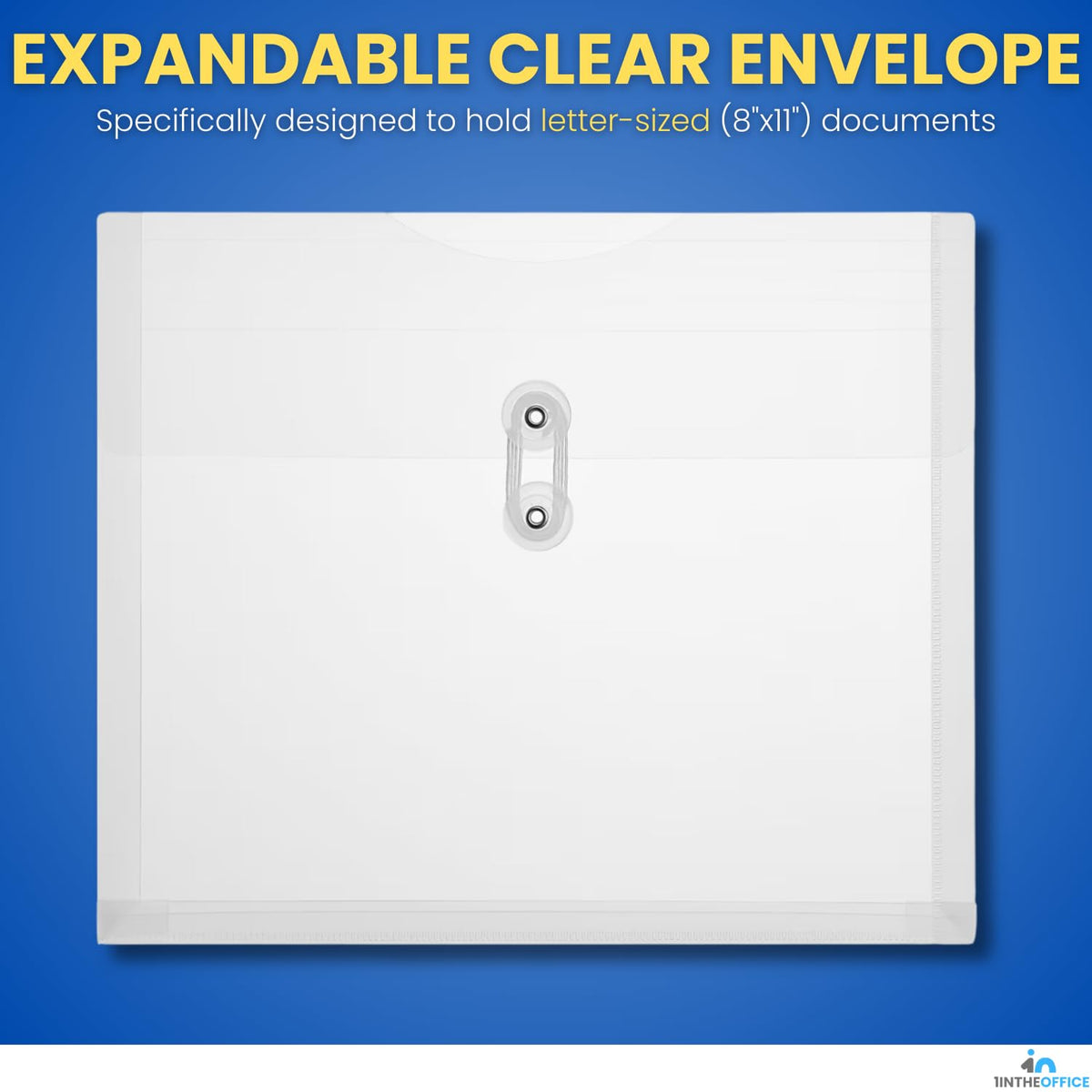 1InTheOffice Poly Envelopes Expandable Plastic Clear Envelope with Button & String Closure, Letter Size, Clear, 20 Pack