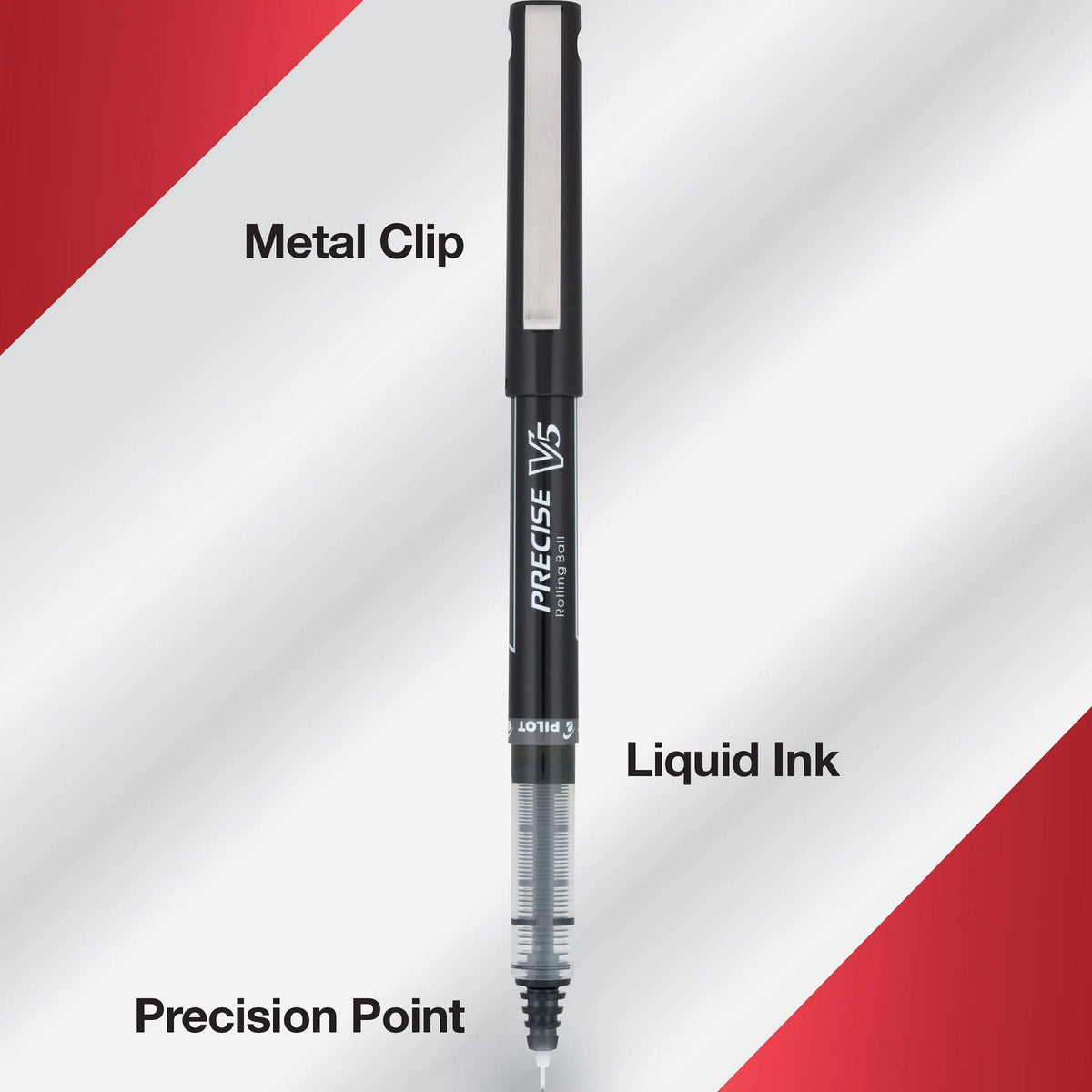 PILOT Precise V5 Stick Liquid Ink Rolling Ball Stick Pens, Extra Fine Point (0.5mm) Assorted Ink Colors, 10-Pack (12562)