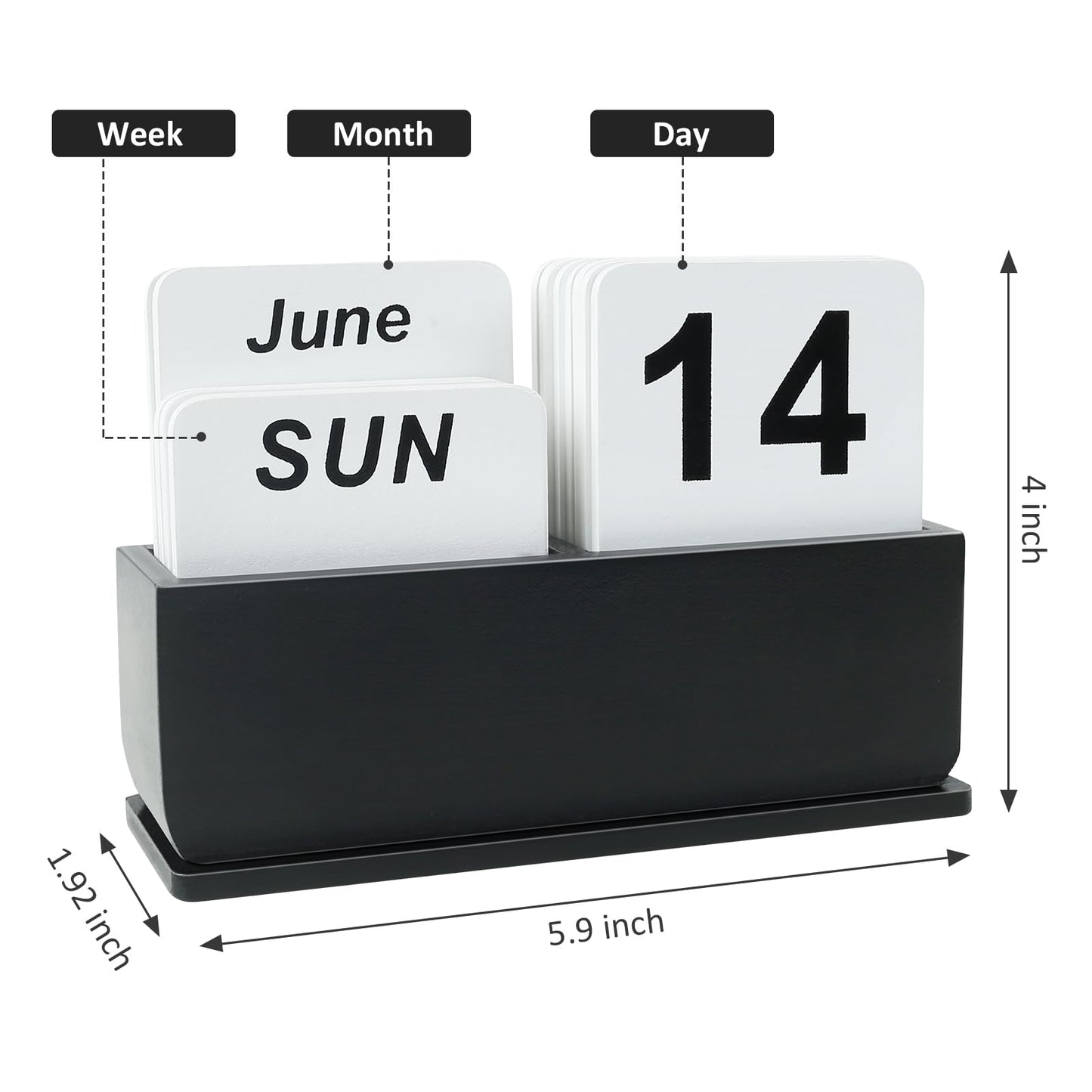 DEERINE Wooden Block Perpetual Calendar for Desk, Daily Desktop Standing Flip Calendar with Large Display, Modern Farmhouse Aesthetic Desk Accessories for Home Office Decor, Reusable Yearly, Black