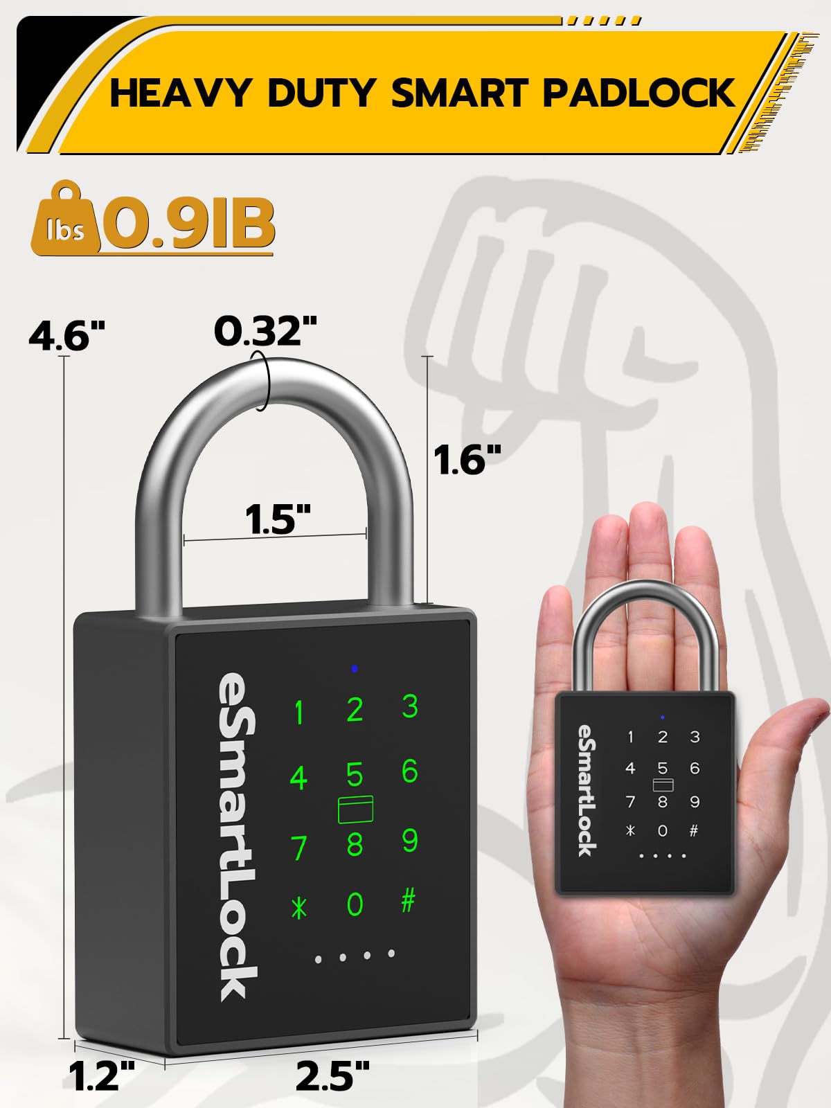 Pothunder Heavy Duty Smart Padlock, Gate Lock Padlock with Key Code and RFID, Outdoor Weatherproof Biometric Digital Lock for Gate, Sheds, Fence, Garage, Locker, Storage Unit
