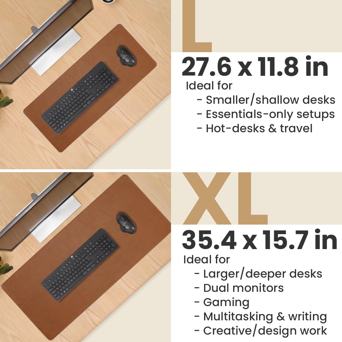 DAREhue Full Grain Genuine Leather Desk Pad – Toffee Tan Brown (L) - Premium Desk Mat with Non-Slip Backing, Thick 3mm, Office Desk Protector for Work & Gaming (Large 27.6 x 11.8 inch)