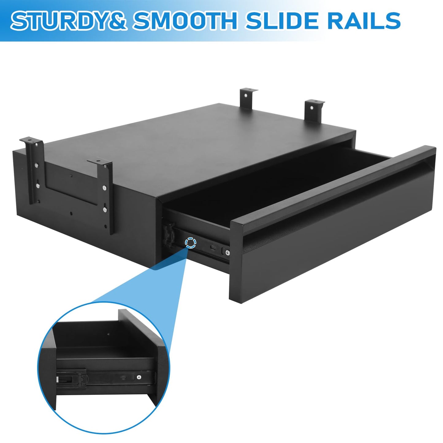 Under Desk Drawer For Desk 18 in,Adjustable Height, Pull out Storage Organizer with Slide Extension Mounted Under Flat Wooden Table or Workbench, Carbon Steel Hidden Desk Drawer