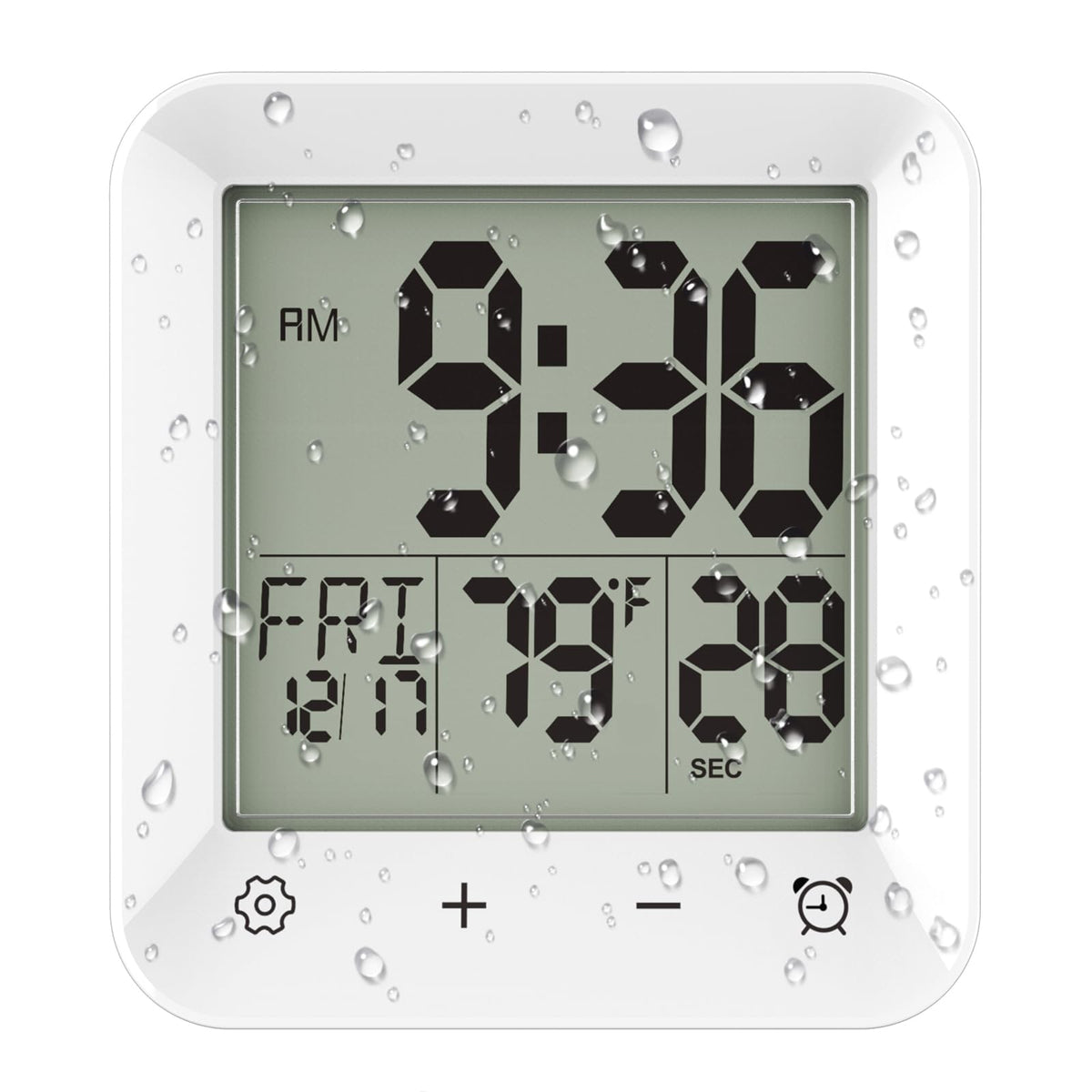 Wisoee Digital Shower Clock Waterproof, Bathroom Wall Clock Timer with Touch Screen, Temperature, LCD Display, Suction Cup Hanging Hole Stand for Kids and Adults