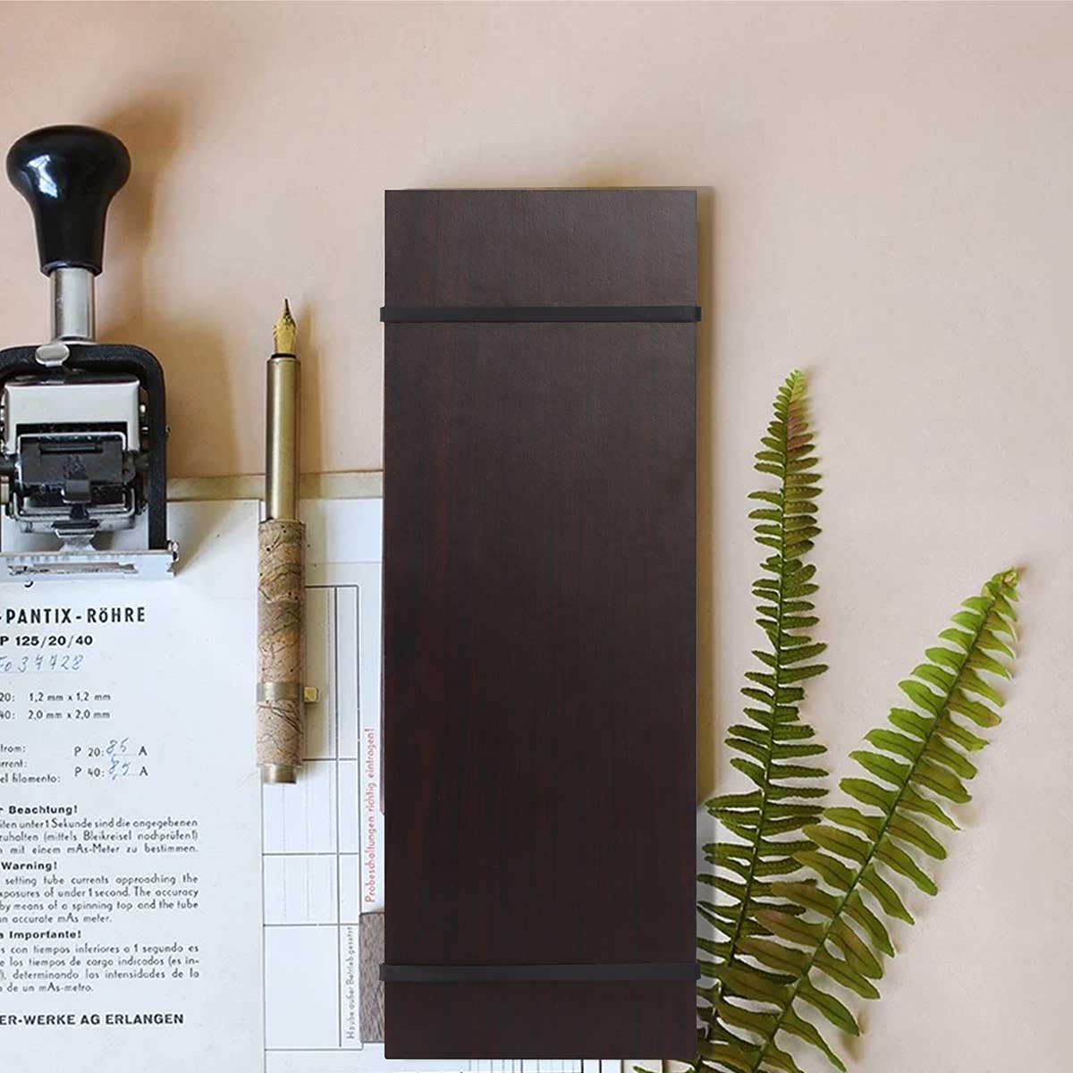 LZMS 4 Pcs 4 1/2" x 12 1/2" Dark Wood Color Clipboards - Menu Holder - Check Presenter with Straps - for Pocket Sized Notepads
