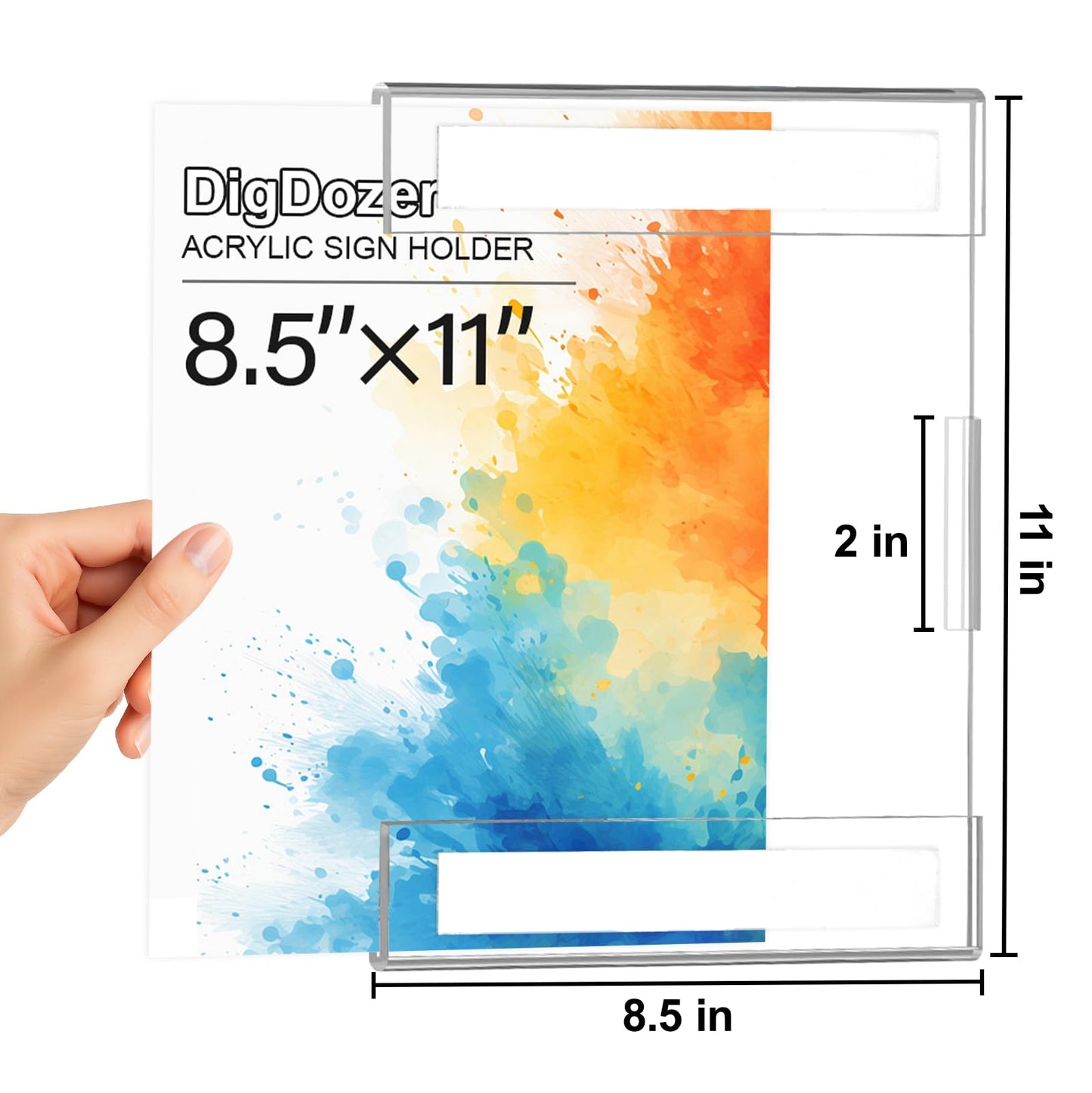 DigDozer 10 Pcs Acrylic Sign Holder 8.5 x 11, Dual-Purpose Wall Mount Sign Holders with Adhesive, Clear Plastic Frames Paper Display Sign Holders for Office, Store, Restaurant - Horizontal or Vertical