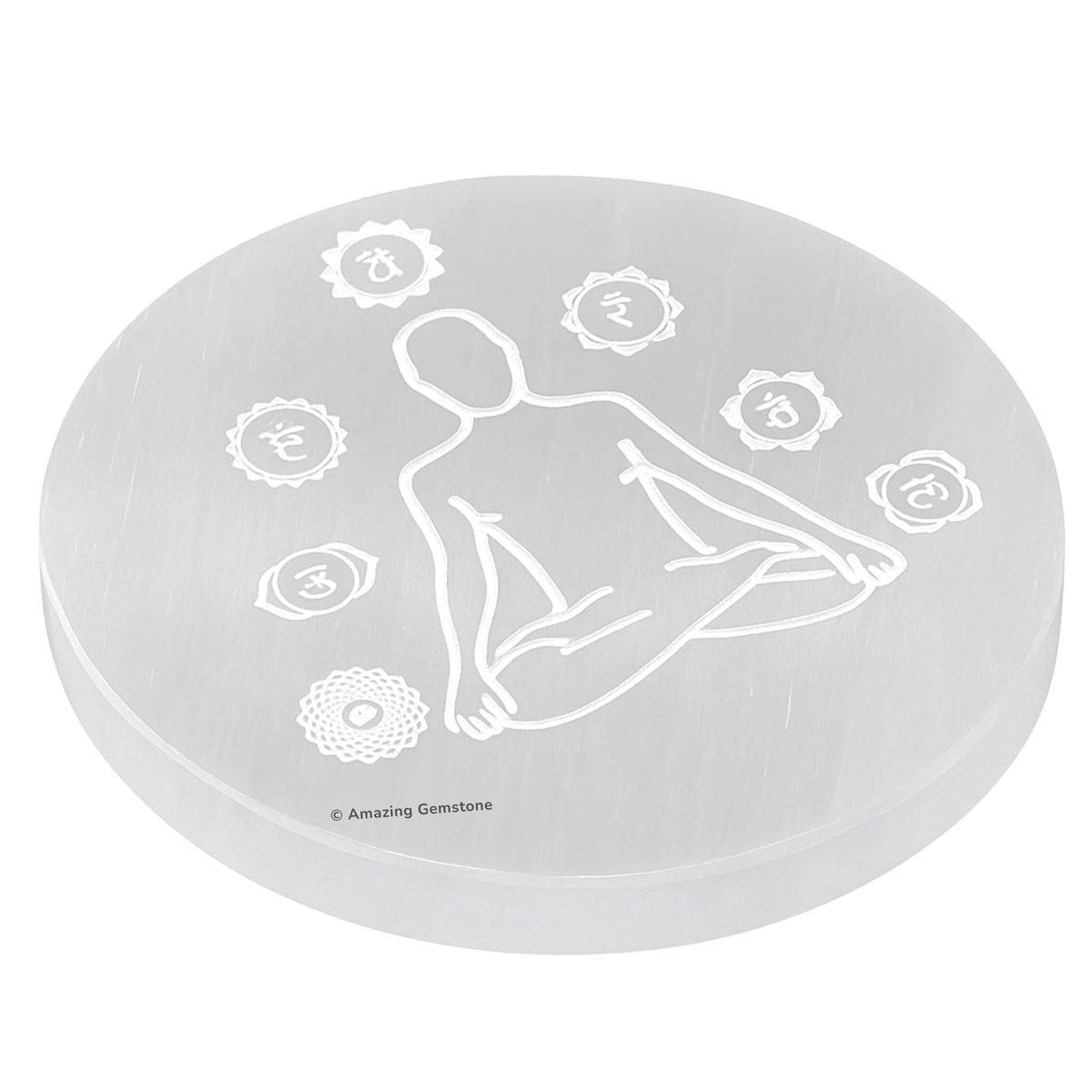 Amazing Gemstone Selenite Crystal Charging Plate for Crystals and Healing Stones, 4" Selenite Crystal Plate Engraved Buddha Coaster for Home, Office Table Decor (Selenite Round Disc)