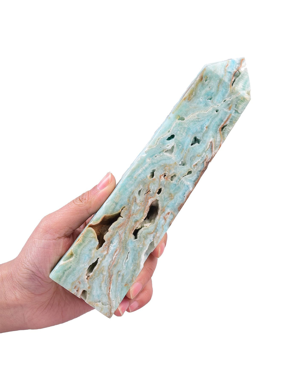 AMOYSTONE Healing Crystal Tower Wands Hemimorphite Large Obelisk for Home Décor Crystal Grid Therapy 1.3-1.7 LBS