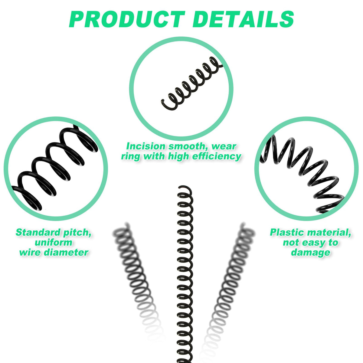 Leinuosen 120 Pack Plastic Spiral Binding Coils Kit Spirals Multi Size Coils for Binding Binder Combs Spines(1/4 Inch,Black)