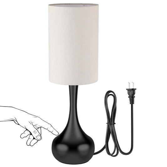 LEDIKON Mid Century Modern Droplet Table Lamp,Touch Control & 3-Way Dimmable,No Assembly Required Cylinder Shade,Black Vintage Farmhouse Bedside Lamp for Bedroom,Nightstand,Living Room,Office