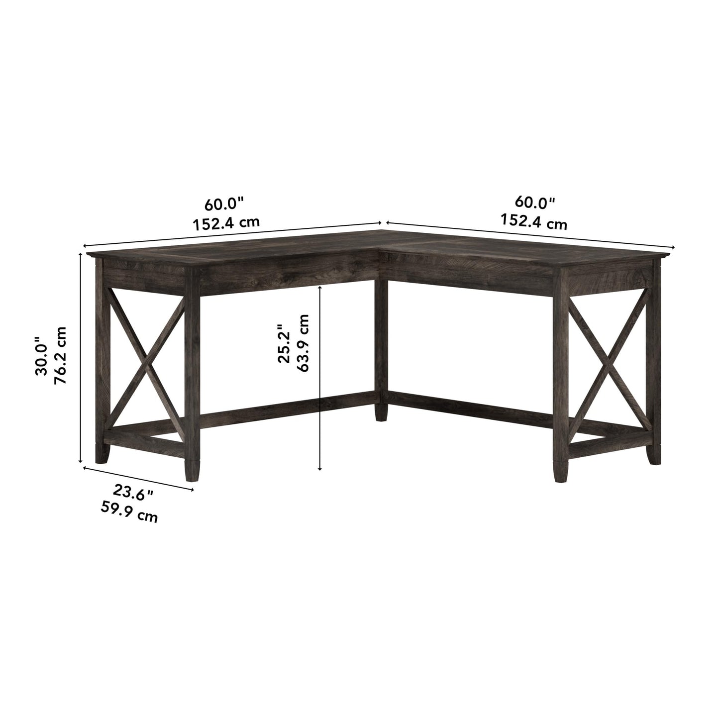 Bush Home Key West 60W Modern Farmhouse L Shaped Desk in Dark Gray Hickory, 60-Inch Corner Computer Table for Home Office Workspace