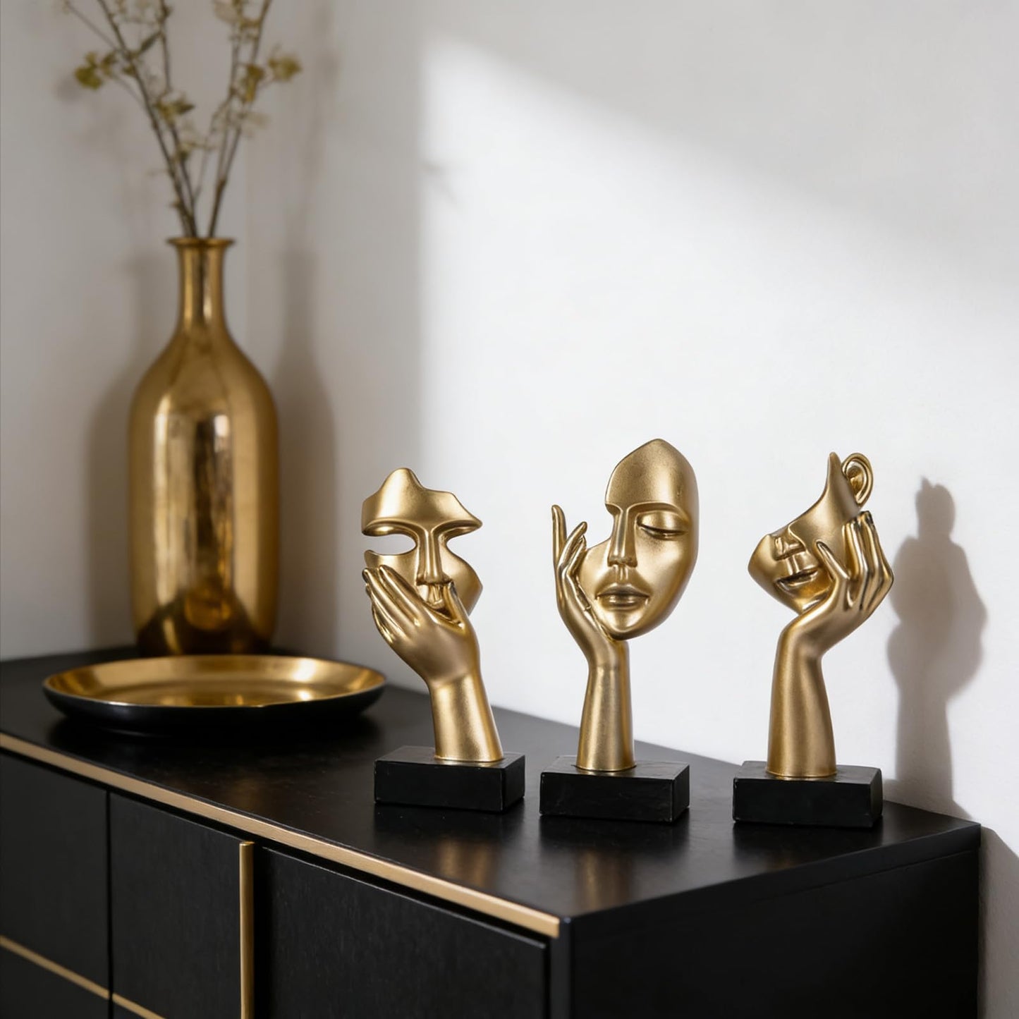 oliruim 3 Pcs Thinker Small Statue Set - Black Gold Home Decor Abstract Art Figurines for Shelves, Living Room Coffee Table, Office Desktop (3 Pcs Gold, 6")