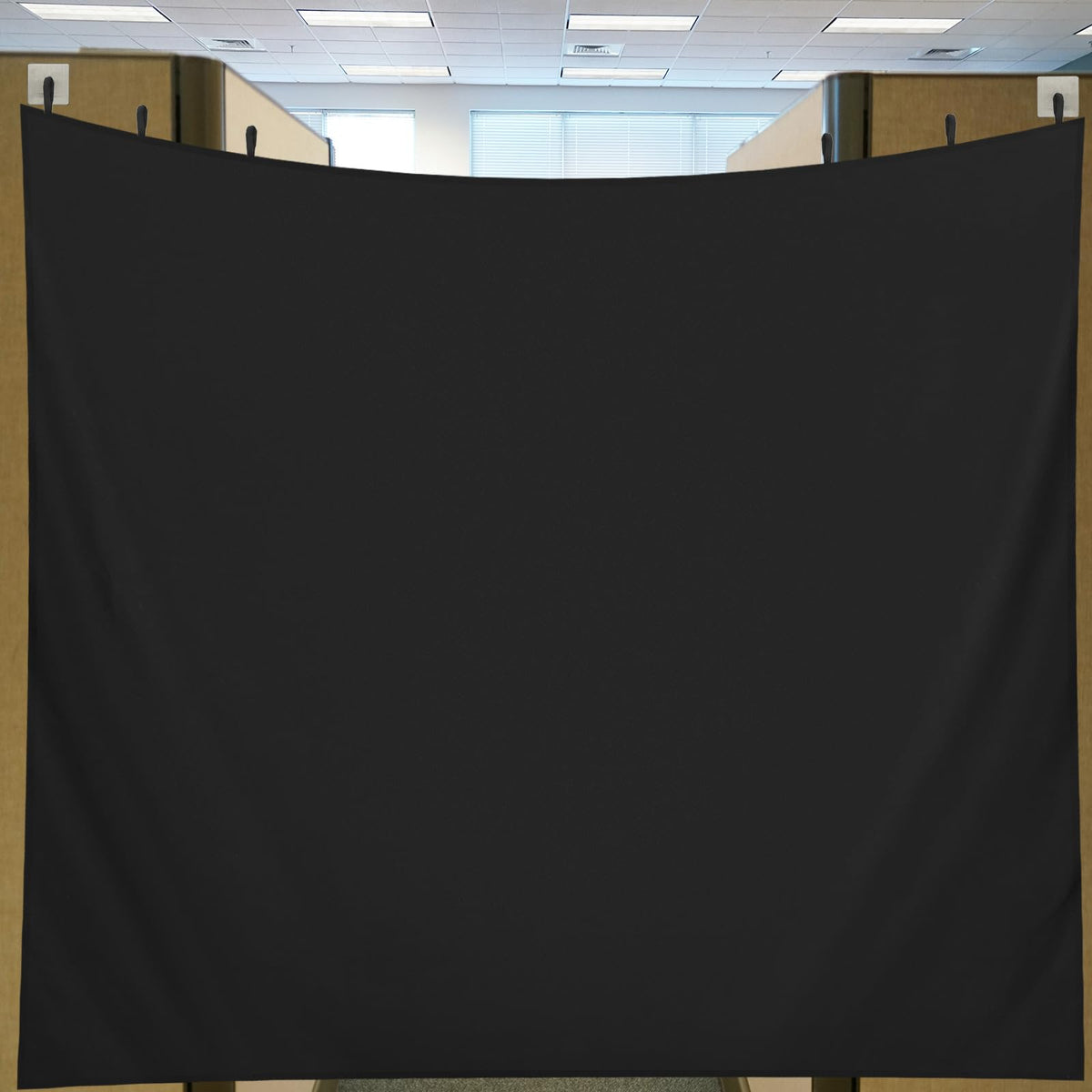 Pinkunn 60 x 53 Inch Black Adjustable Office Cubicle Curtain with Stainless Steel Self Adhesive Hook Extra Large Portable Privacy Door Partition Room Office Divider