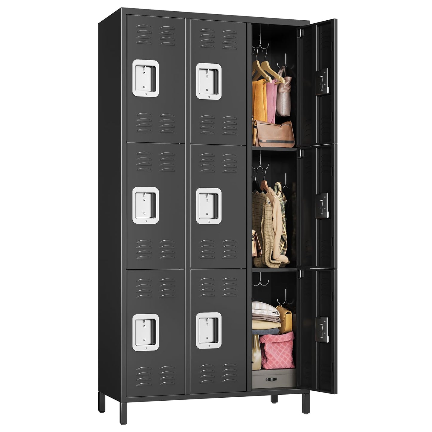9 Door Locker Cabinet, Metal Lockers for Employees, Lockers Cabinet with 27 Hooks, Industrial Locking Cabinets with Ventilation Holes for Office, School, Gym, Warehouse, Easy Assembly, Black