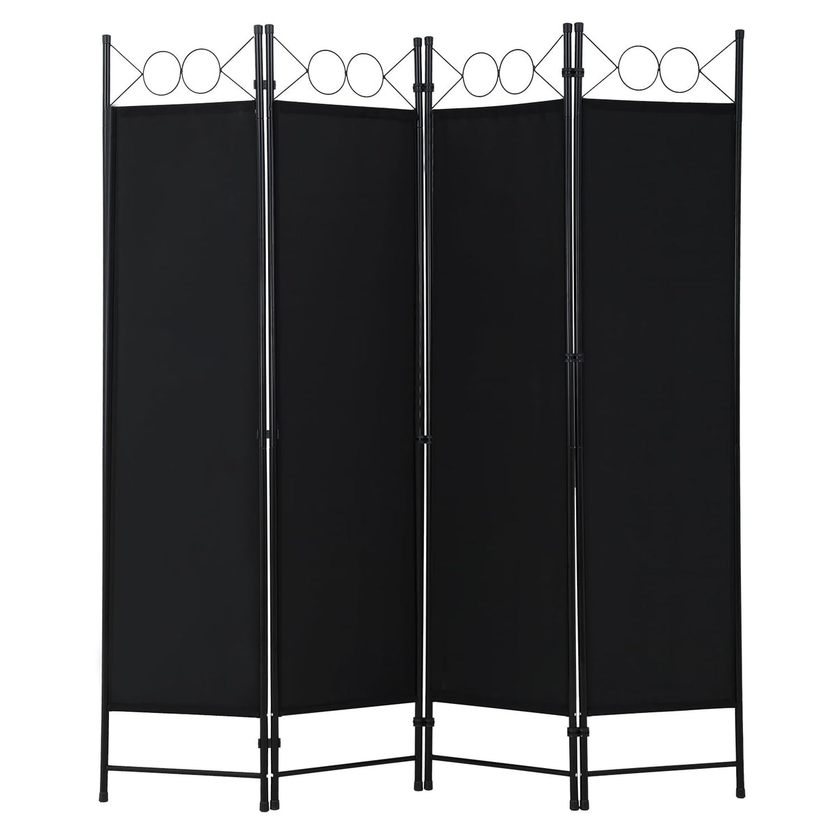 FDW 4 Panel Room Divider, 6FT Folding Privacy Screen Freestanding Partition Wall, Portable Room Separator for Dorm Bedroom Office Studio, Durable Metal Frame & Breathable Fabric, Dark Black