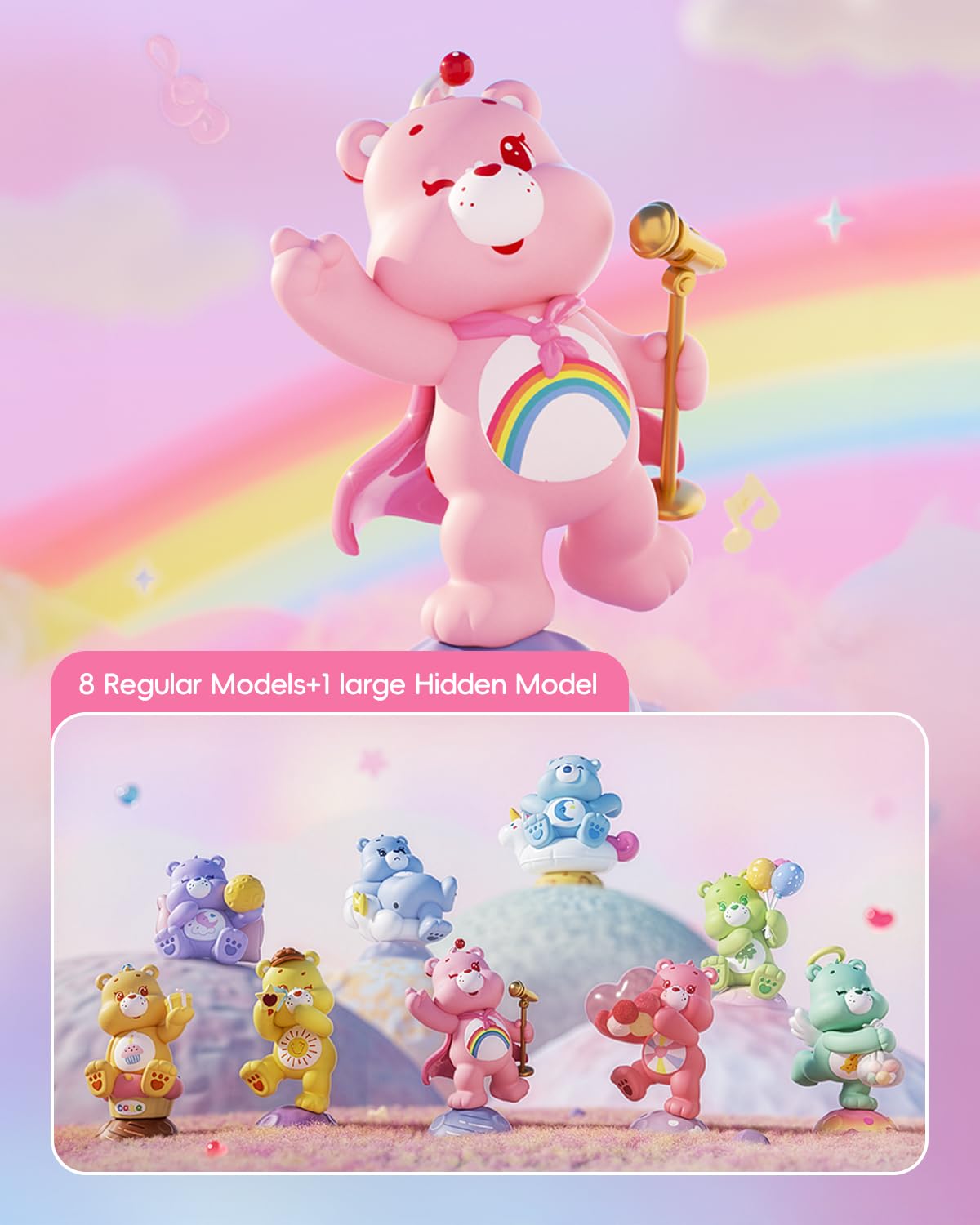 MINISO Care Bears Healing Planet Series Blind Box Soft Vinyl Toy Cute Mystery Animal Figurines, Collectible Surprise Gift Figure Model Random Design for Home Decor Birthday Gifts, Single Box