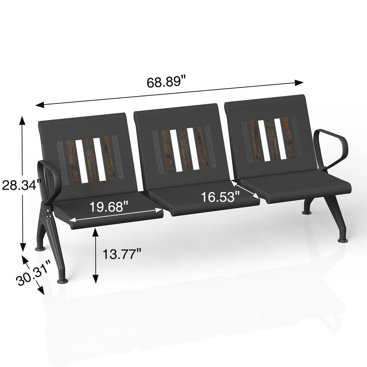 wonline Waiting Room Bench, Waiting Room Chairs with Arm, Office Furniture Lobby Conference Reception Bench Office Guest Seating for Clinic Airport Hospital Barber Salon Bank